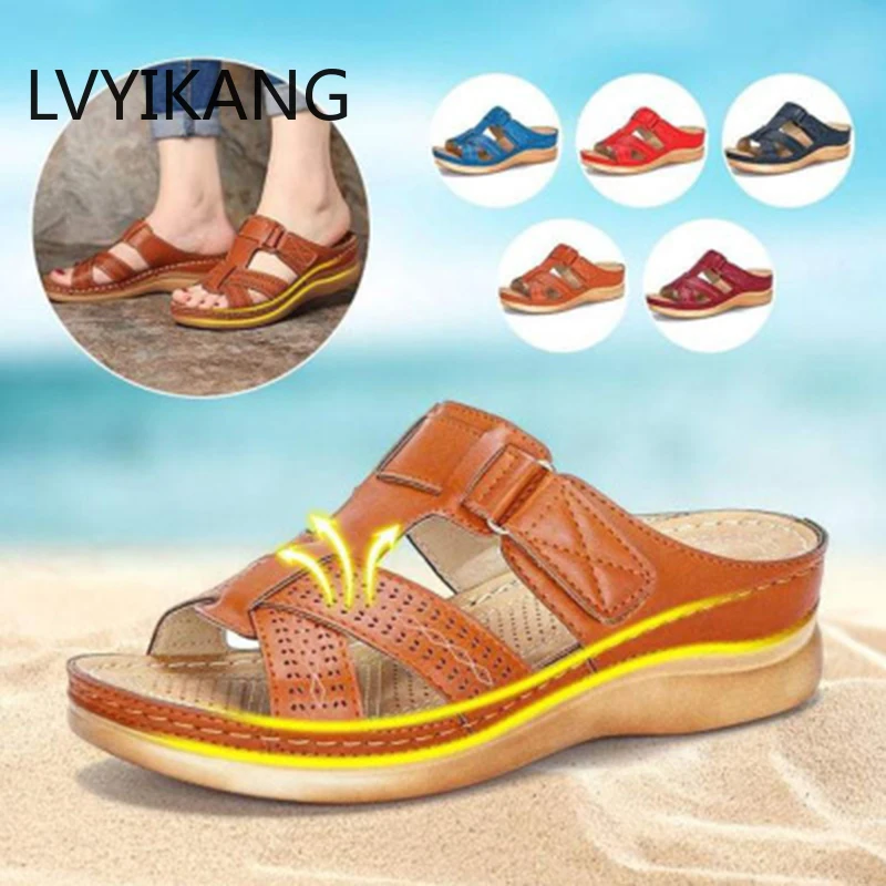 

Shoes Woman Summer Sandals For Women Shoes Comfy Soft Women Sandals Retro Wedge Low Heels Shoes Thick Bottom Ladies Sandals