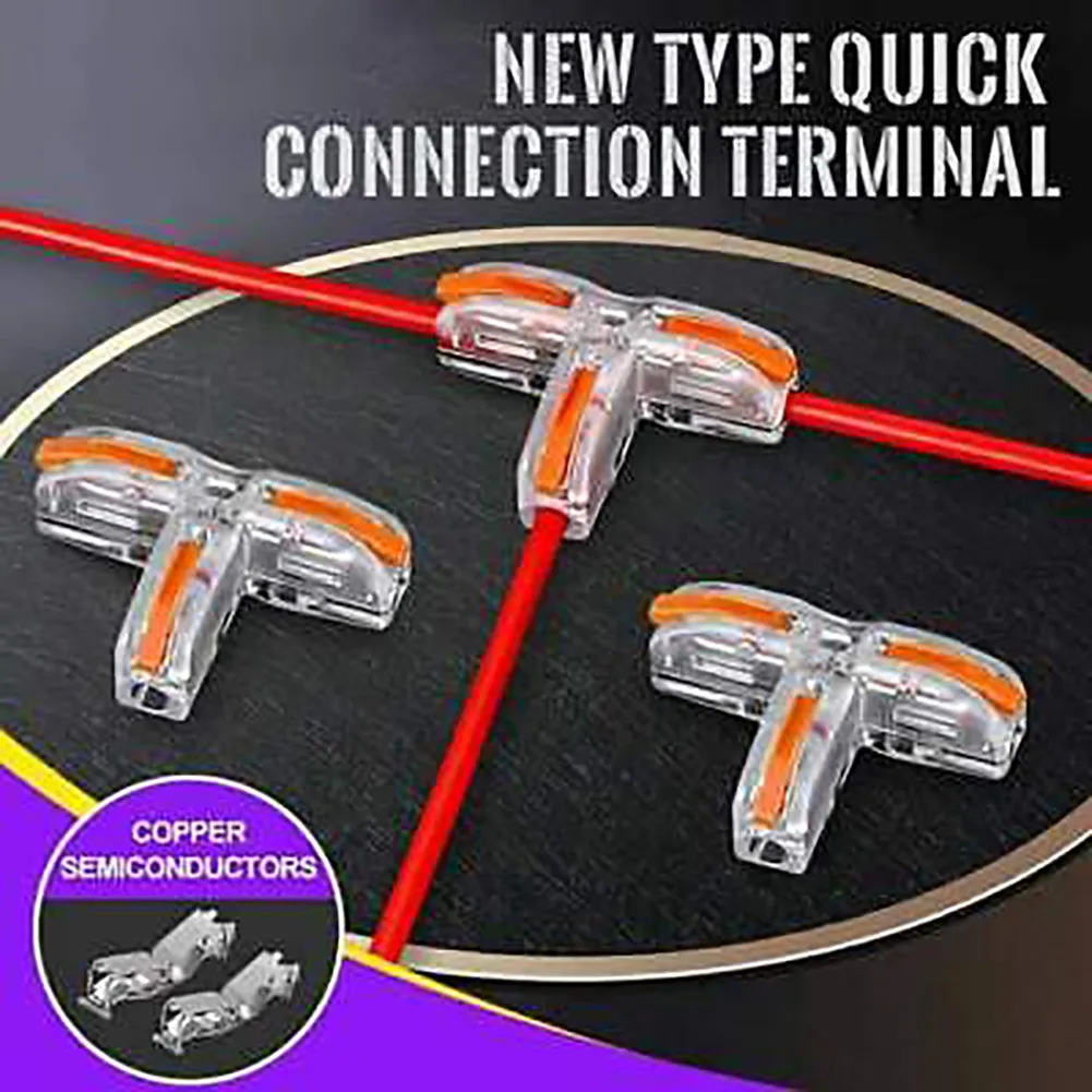 

10 SetsT-type Quick Connection Terminal Pressure-free Stripping Terminal Copper+PC Suitable For 20/22/24 AWG Cables 32A/400V