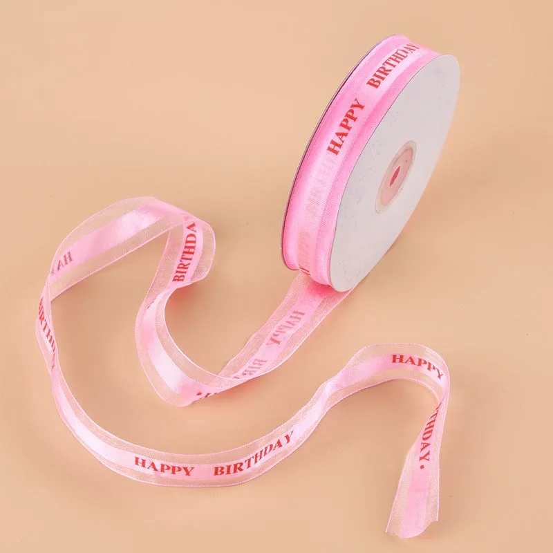 pink 50 ярдов, Meetee, 25 мм, органза, шелк, сатин, лента, с принтом, английский логотип, для дня рождения, открытки, подарочная упаковка, свадьба, Рождество, Декор - Цвет: pink