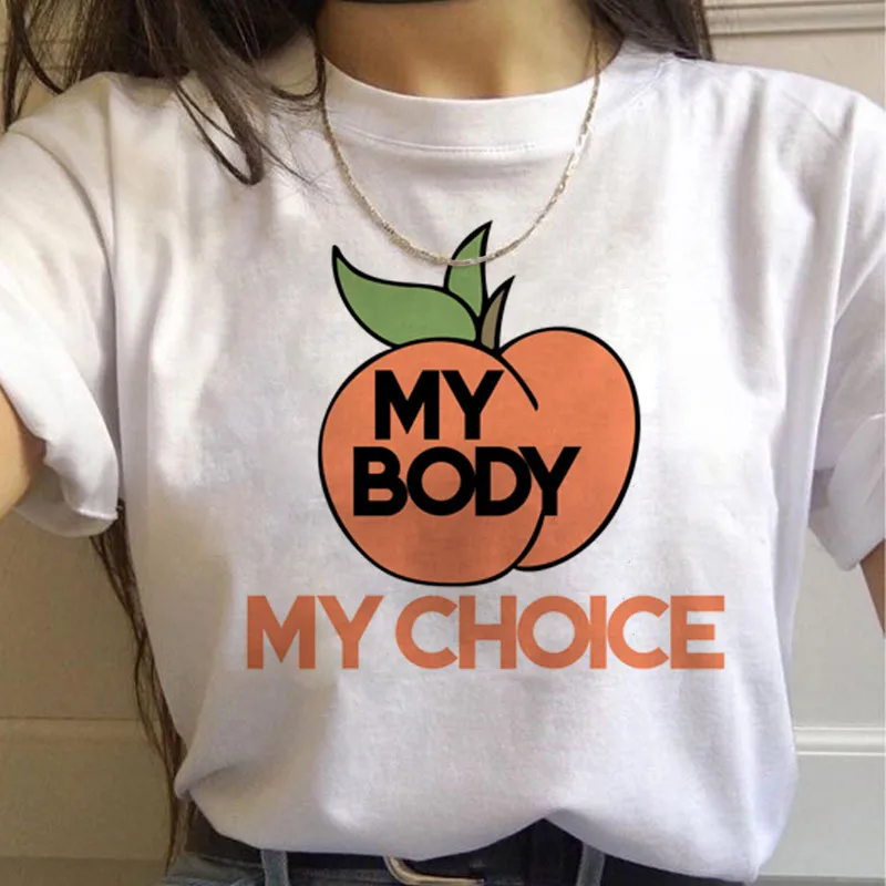 Женская футболка с принтом ERNESTNM белая свободная круглым вырезом и персика в