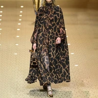 leopard maxi cloaks o neck cloak sleeve print female cardigan coat for women autumn vintage fashion tide