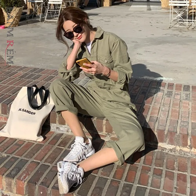 Женский комбинезон LANMREM Свободный с длинным рукавом и высокой талией большие