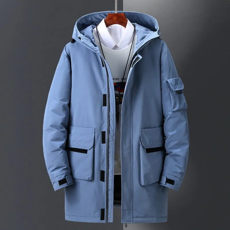 

New down jacket men's mid-length white duck down men's winter thickened Hong Kong style tooling jacket couple winter men's