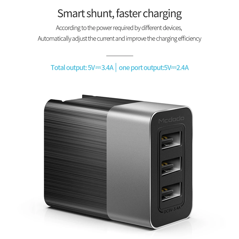 Mcdodo USB зарядное устройство EU/US/UK 3 в 1 Универсальное дорожное USB ЗУ для мобильного телефона Быстрая зарядка 3.4A настенное зарядное устройство для iPhone huawei