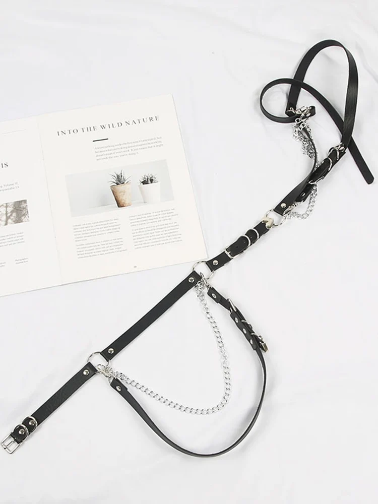 Женский ремень с цепочкой Goth PJ438 кожаный женский корсет в стиле панк модный
