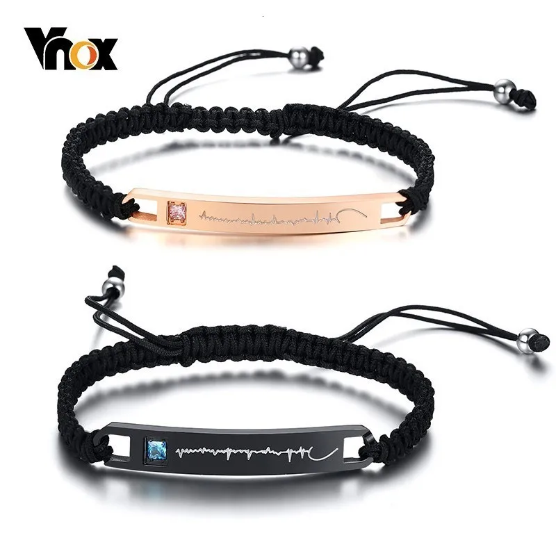 Браслеты Vnox Promise Love Heartbeat для женщин и мужчин ручная работа плетеная веревка