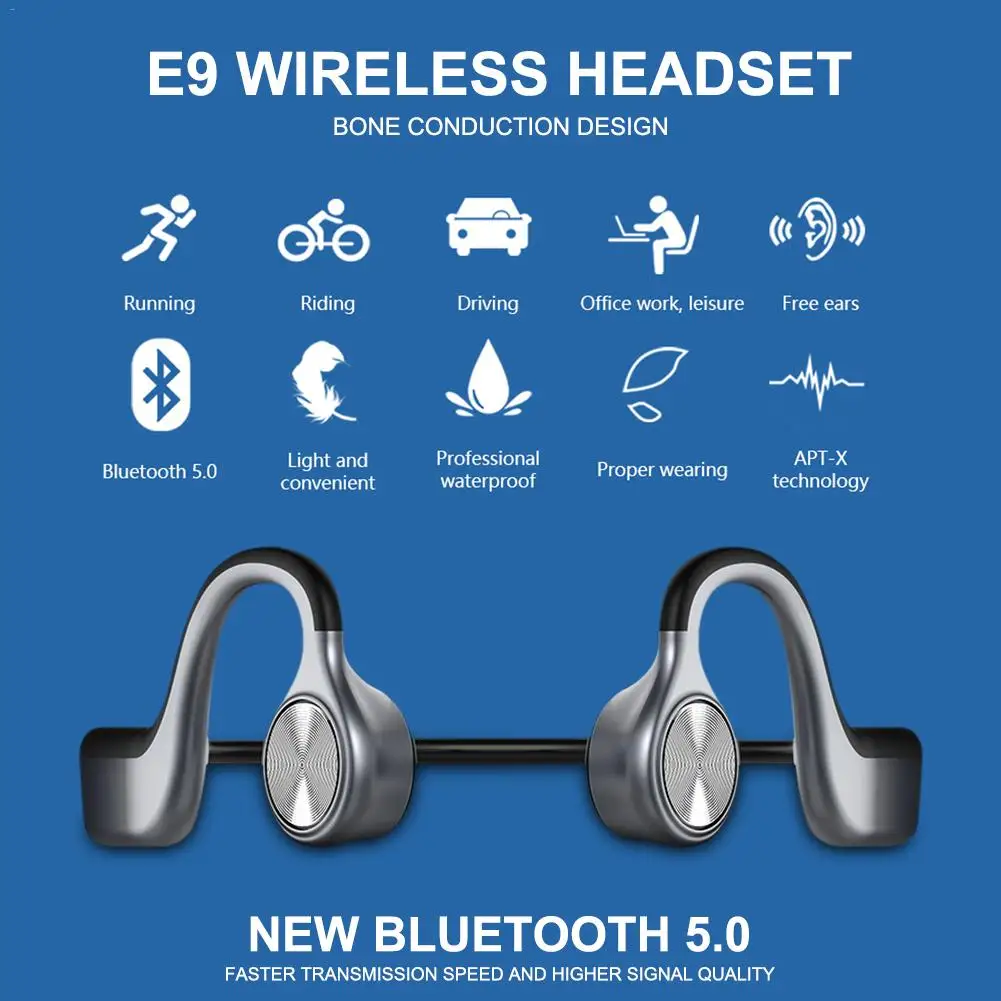 E9 Беспроводной костной проводимости наушники Bluetooth 5 0 бинауральные стерео