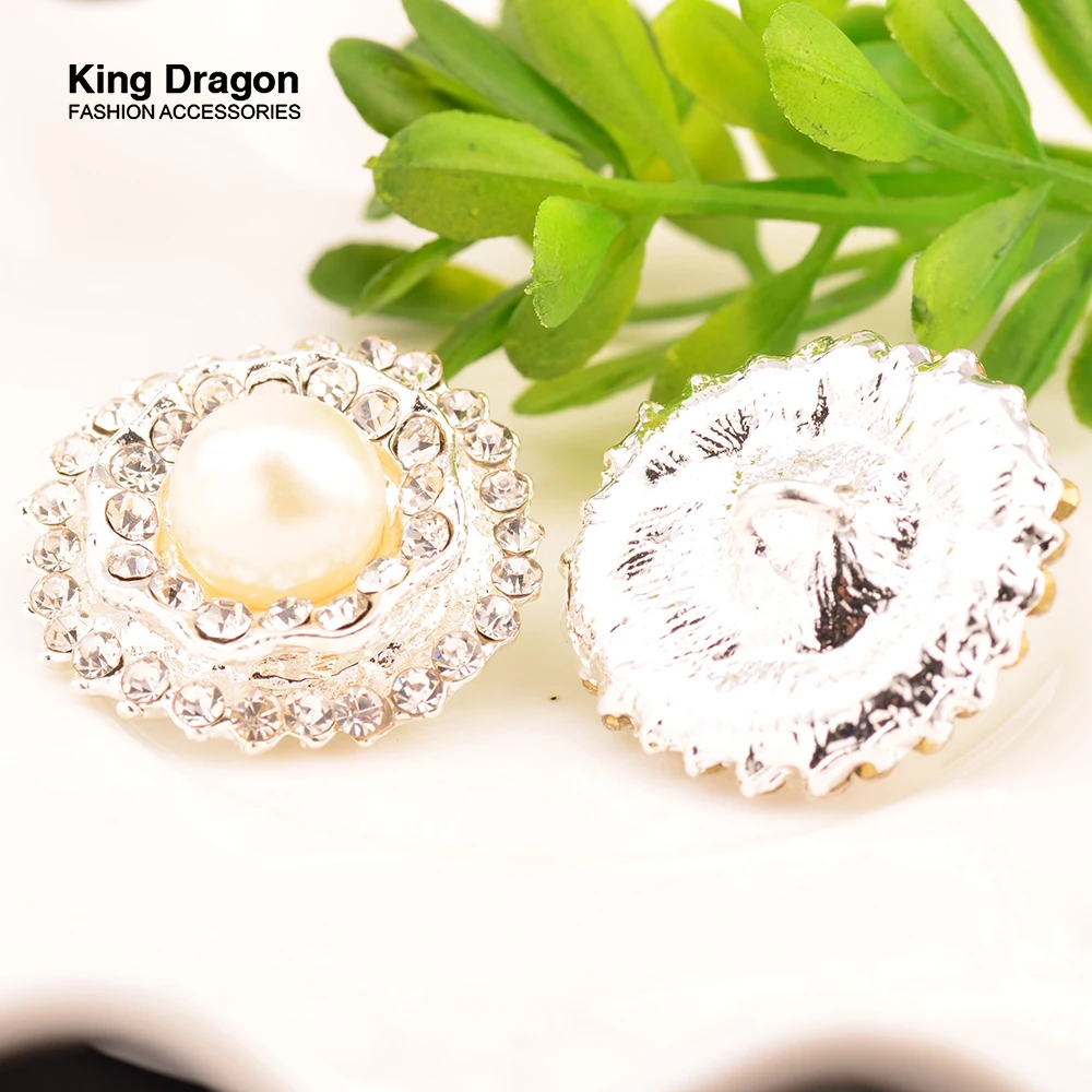 Новинка - пуговицы с ринестонами и жемчугом, используемые для декора или свадьбы, с ножкой, 25мм, 5 штук/лот, цвет серебра, KD443.