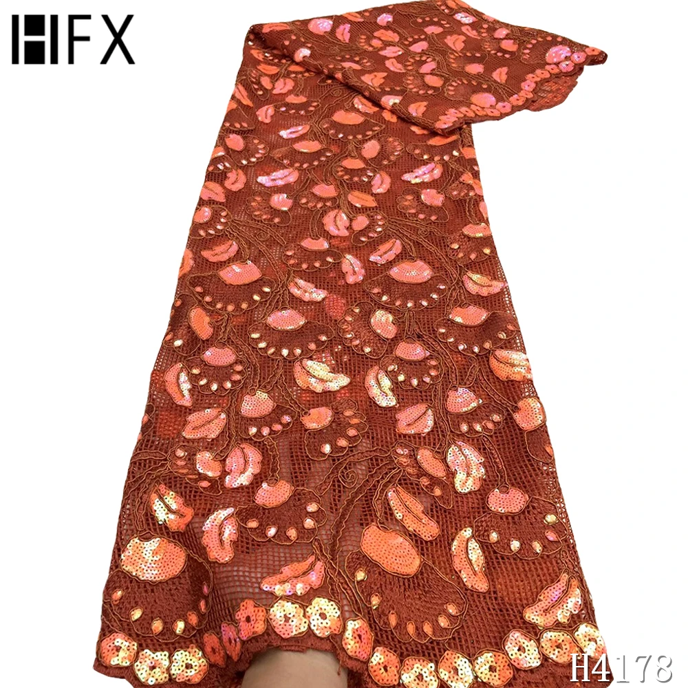 

HFX Royal Blue 2020 High Quality Sequins French Net Lace Tulle Mesh African Sequin Lace Fabric For Wedding Party Dress F4178