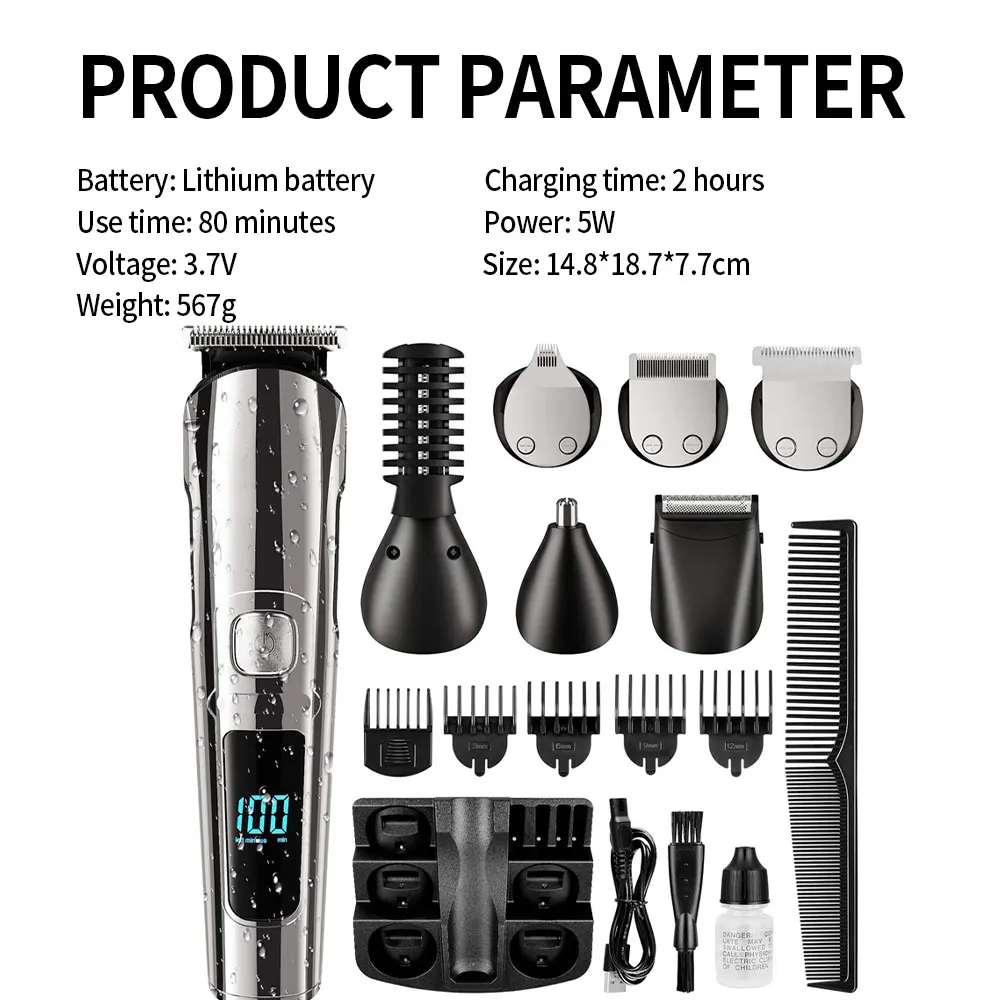 

Professional Hair Trimmer Waterproof 6 in 1 Hair Clipper Electric Hair Cutting Machine Beard trimer Body Men Haircut