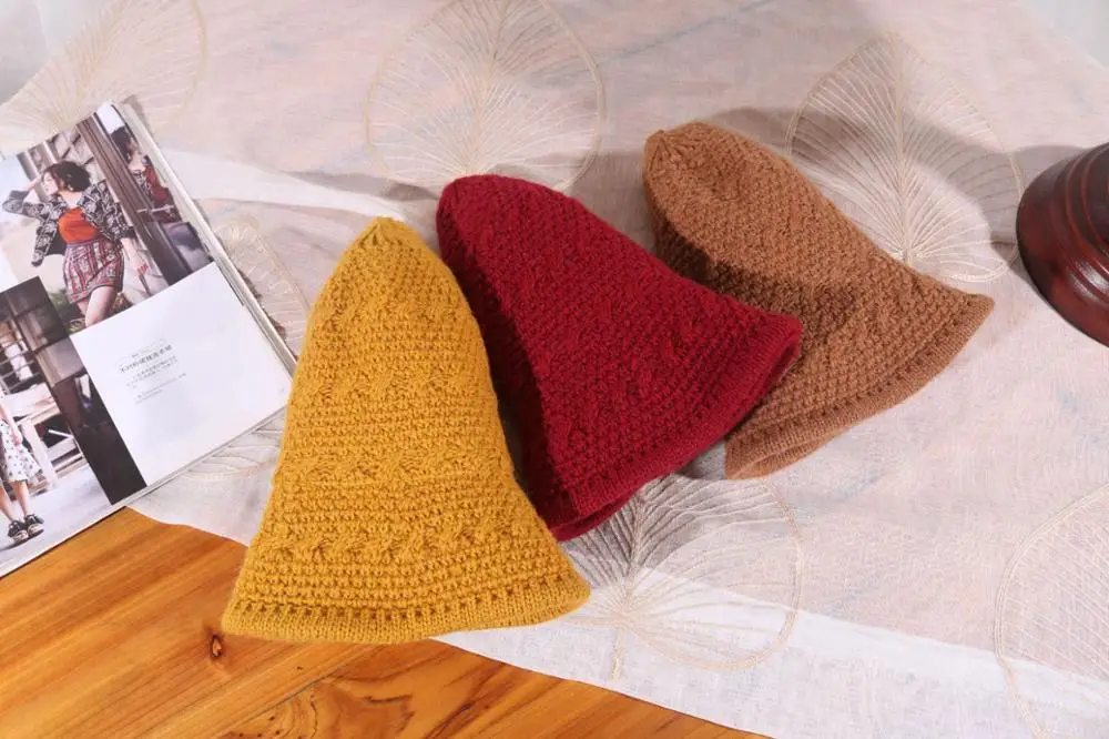 Однотонная вязаная Панама японская Корейская стильная зимняя шапка для рыбалки