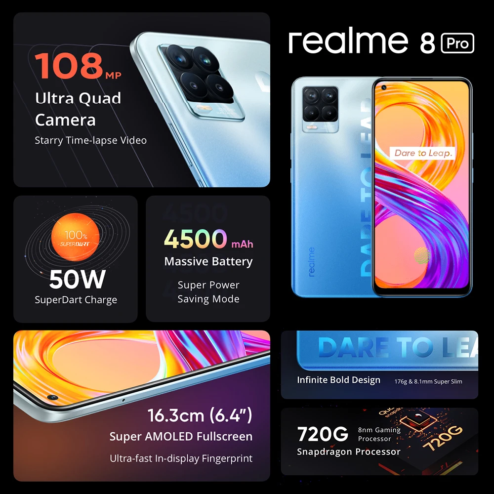 Смартфон realme 8 Pro камера 720 МП процессор Snapdragon 6 4G экран дюйма AMOLED 50 Вт|Смартфоны| |