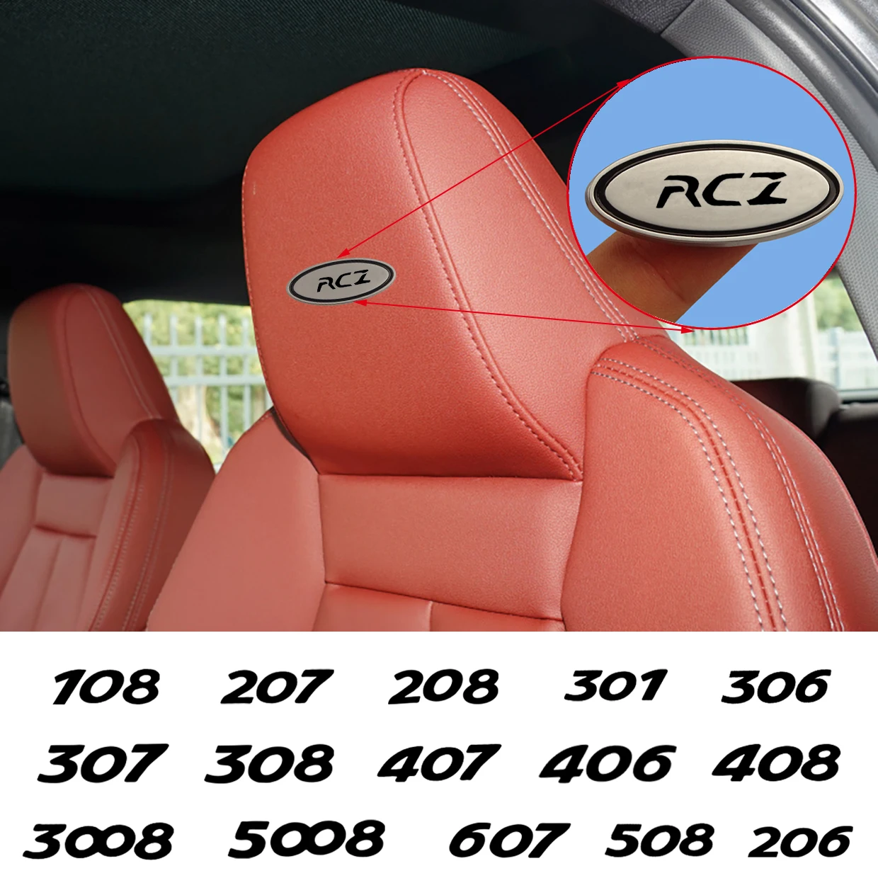 

Car Chair Seat sticker Headrests Badge Sticker For Peugeot RCZ 108 206 208 301 306 307 406 407 408 508 607 3008 4008 5008 2008