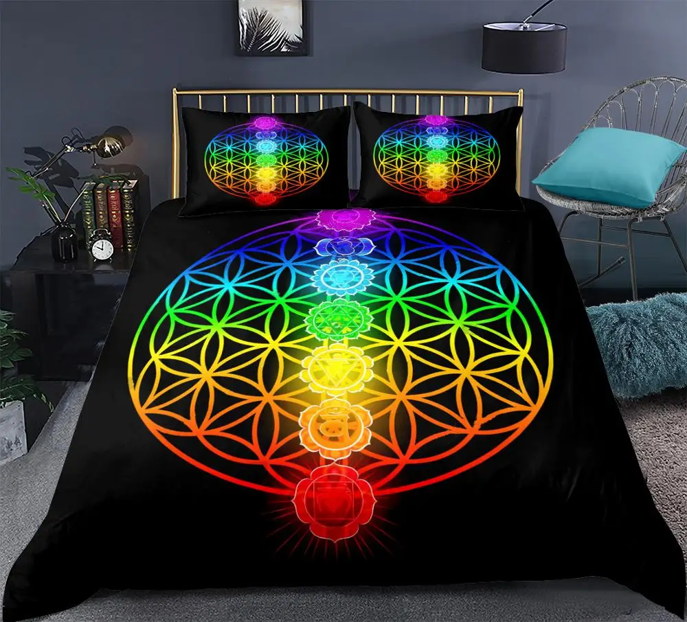 Набор постельного белья в стиле чакр разноцветное геометрическое покрывало с