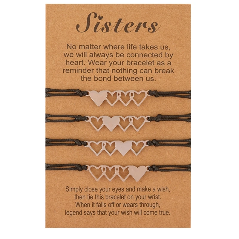 Браслет "Sisters Card" Европейский и Американский креатив из нержавеющей стали, в виде сердца, плетеный, комплект из 4 штук.