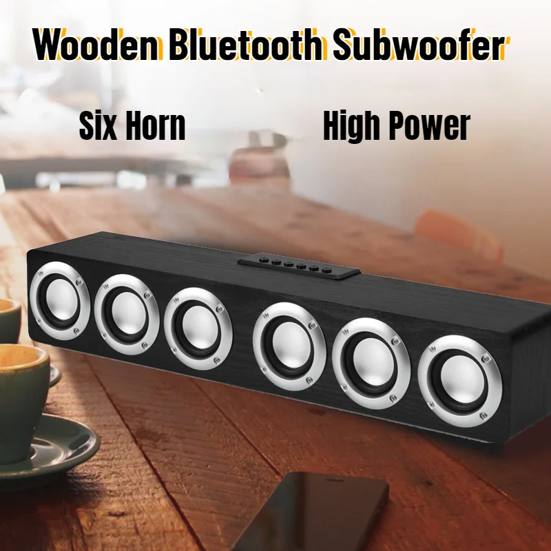 Wooden Sound Bar Audio Center Bluetooth Speaker Box Home The