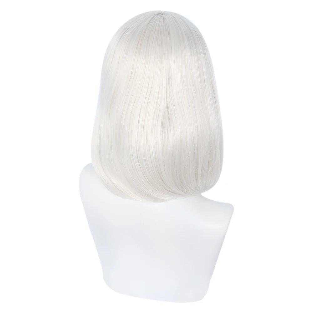 

Heat Resistant Party Silver White Cosplay Wig Anime 35CM Short Hair Synthetic Straight Basic Style Unisex Women Free Wig Cap