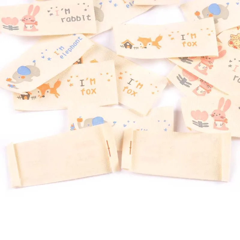 50Pcs printed Cartoon rabbit/Bear/Fox Washable Beige Labels For Sewing Accessories Care Bags Clothes Tag Handmade Crafts c2888 images - 6