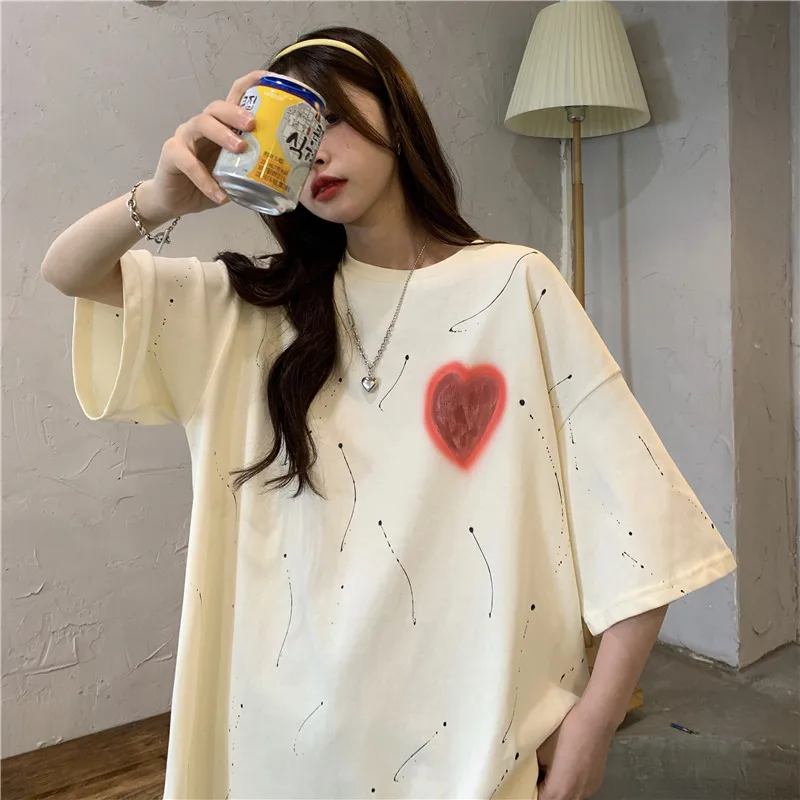 

YTX1477 2021 summer new design sense niche Korean mid-length short-sleeved T-shirt women