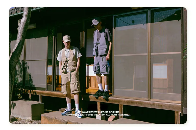 Жилетка мужская однотонная с множеством карманов модная уличная одежда для