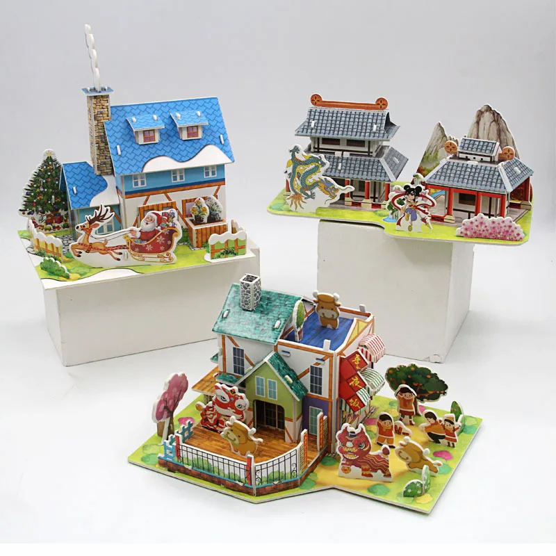 

Белая карточка, большая упаковка, бумажная трехмерная головоломка, модель дома, детские развивающие игрушки ручной работы