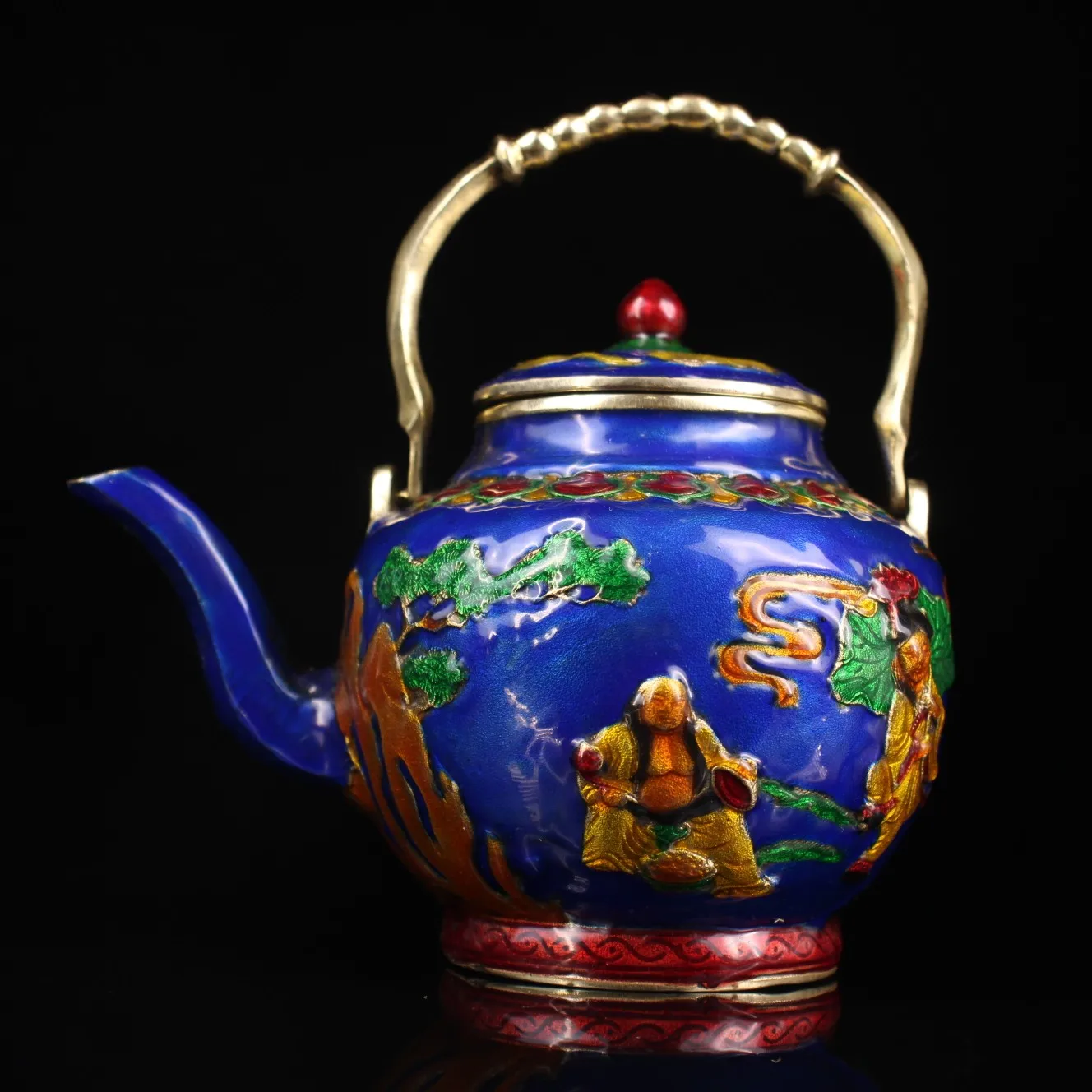 

6"Chinese Folk Collection Old Bronze Cloisonne Enamel Hehe Erxian teapot kettle flagon Office Ornaments Town House Exorcism