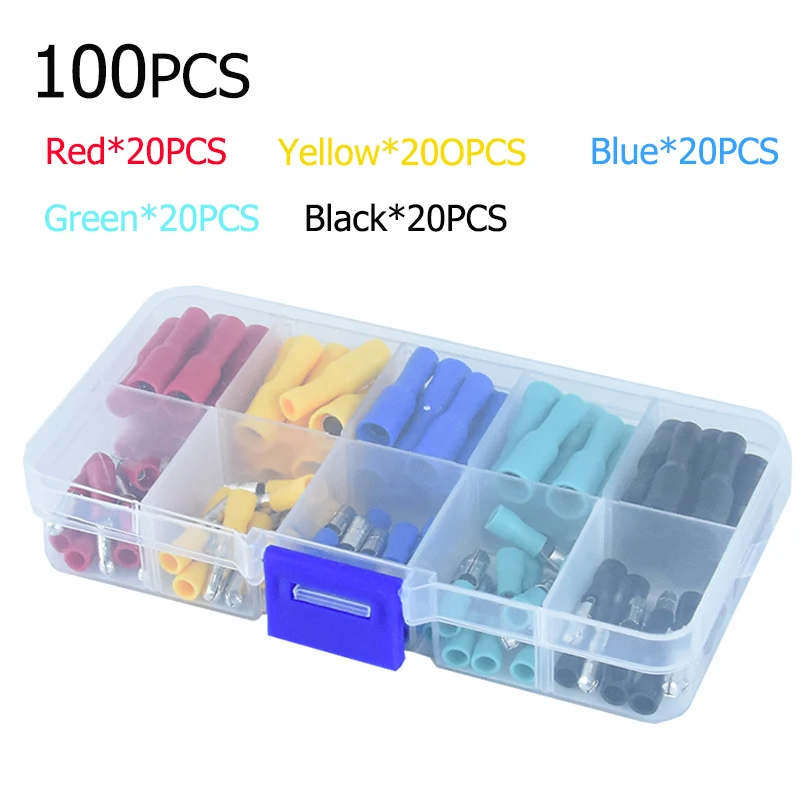 FIVE COLOR 100 шт женский и мужской обжимные пулевые клеммы комплект автомобильных проводов СОЕДИНИТЕЛЬ НАБОР в красном, синем, желтом, зеленом, черном - Цвет: FIVE COLOR