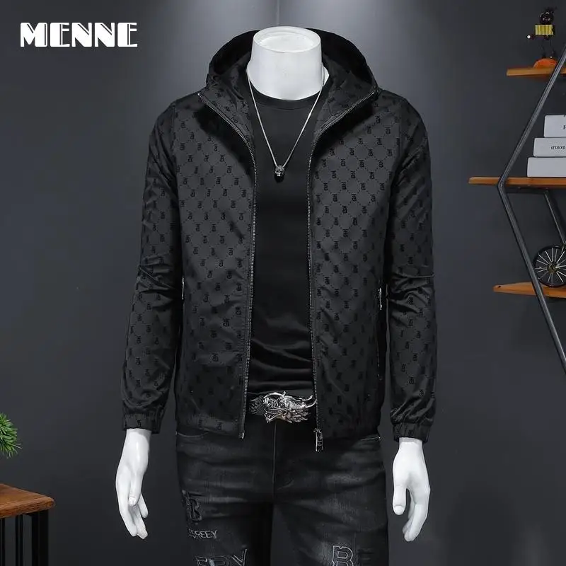 

2021 New arrival jackets men fashion Design alphabet flocking spring Mens jacket hooded zipper Casual jacket for men