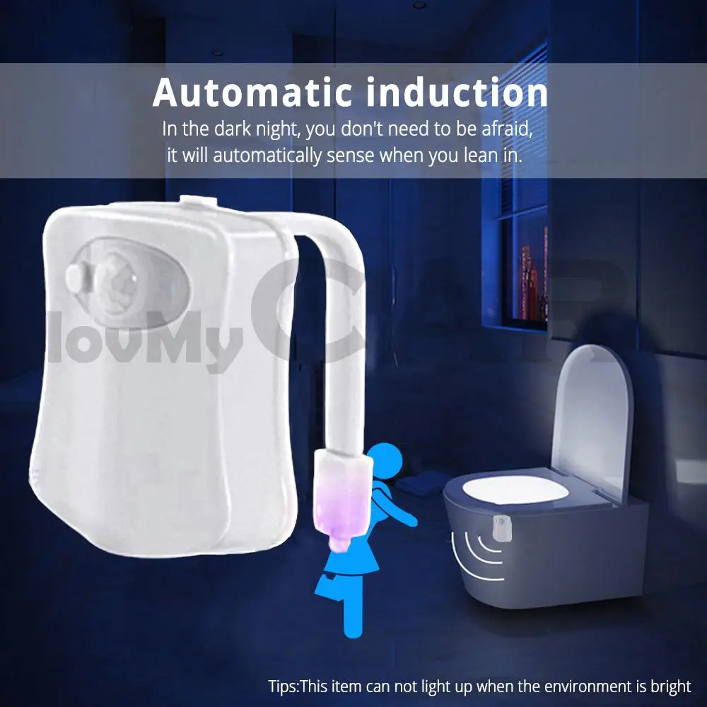 

1pcs Toilet Seat Night Luminaria Lamp WC Toilet Light Smart PIR Motion Sensor 8 Colors Waterproof Backlight For Toilet Bowl LED