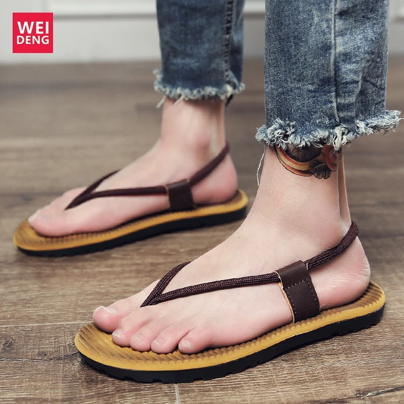 WeiDeng/мужские повседневные летние тапочки на плоской мягкой подошве удобные