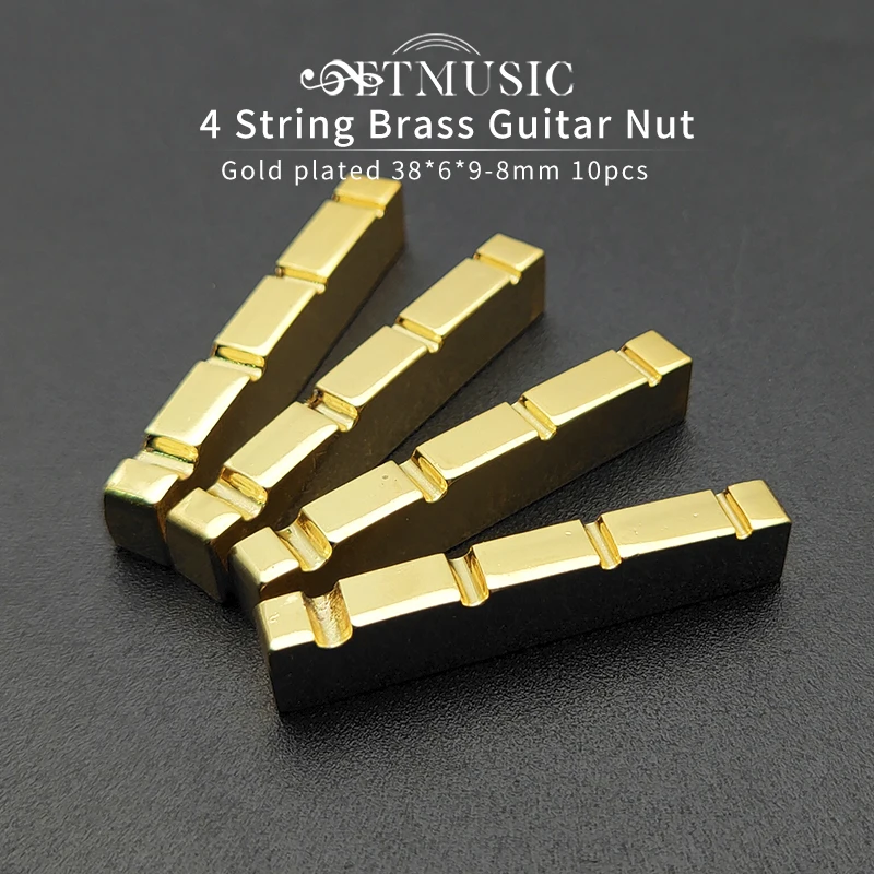10PCS Brass Guitar Curved Bottom Nut 4 String Slotted Brass Gold Plated Electric Guitar Nut 38*6*9-8mm