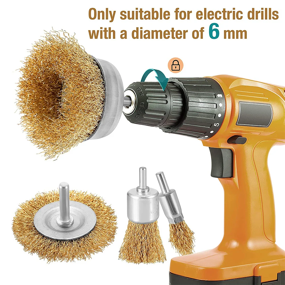 

1 Pcs Bowl Wire Brush Drills Set Shank Diameter Flat Steel Wire Wheel Electric Drill Grinding Mill Polish Wheel Derusting Tool