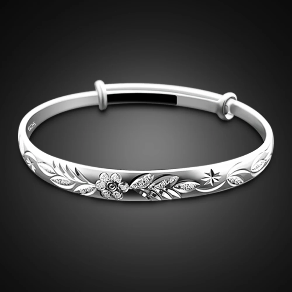 Винтажный Браслет из 100% стерлингового серебра 925 пробы с цветком пиона женский