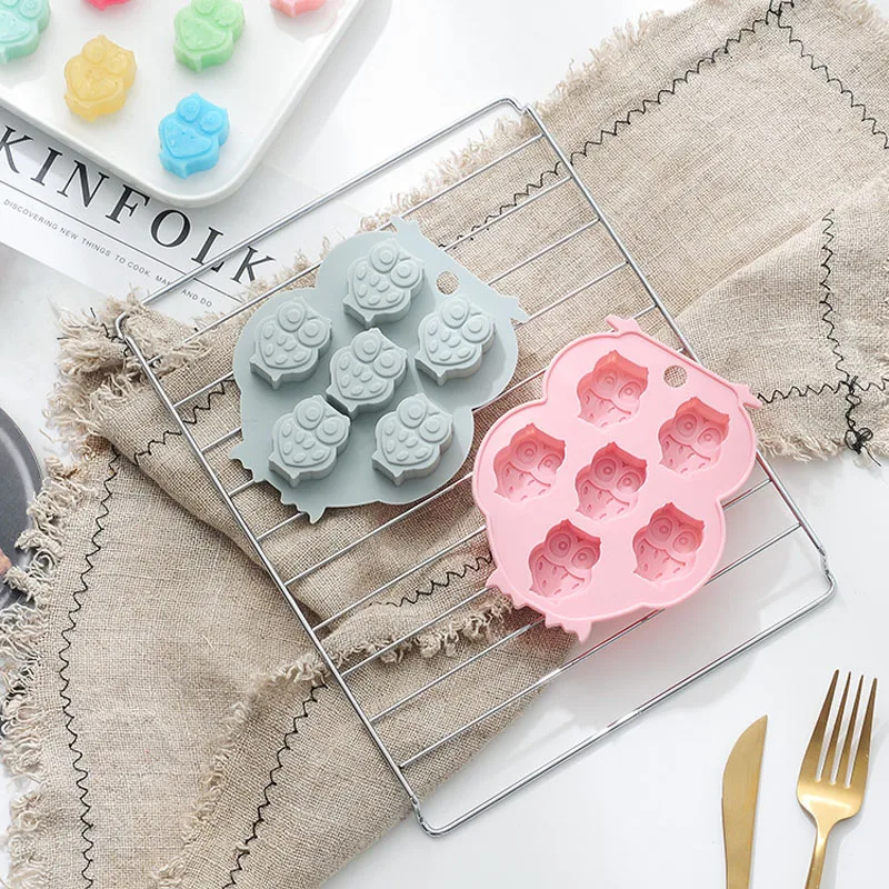 6 Cells No Smell Silicone Material Cute Owl Style Cake Molds For Kitchen Tools Handmade Biscuit Fondant Candle Chocolate |
