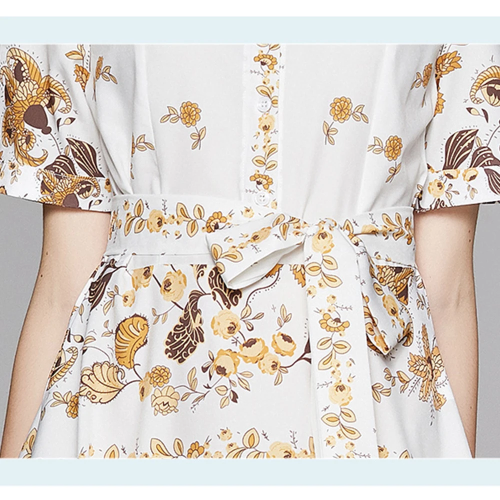 

zomerjurk dames 2020 Runway Summer Short Sleeve Chic Floral Print Robe Female Holiday Casual Boho Beach Shirt Dress with Belt