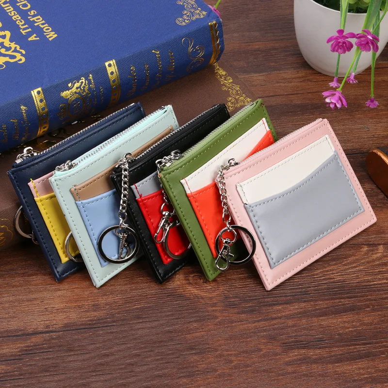 

Fashion Splicing Color Short Keychain Wallet Women PU Leather Multi-slots Clutch Bag Korean Small Card Holder Female Coin Purse