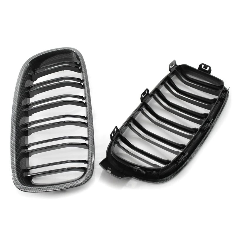 

Car Carbon Fiber&Gloss Black Double Slats Front Kidney Grille Grill For-BMW 3 Series F30 F31 F35 12-18