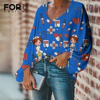 forudesigns 3d casual girls shirt autumn thin beach cover up blouses cute cartoon nurse design loose large size famale clothing