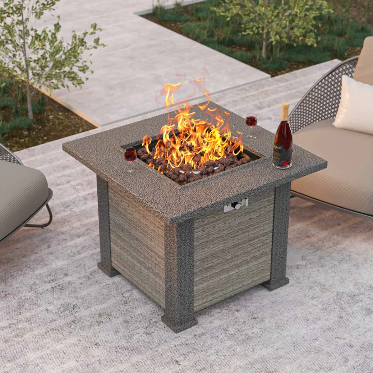 

28 inch 50000 btu Gas Fire Pit Multi-function Fire Pit Smokeless Combustion Fire Pit Warmth Winter Outdoor Fit 20lb Propane Tank