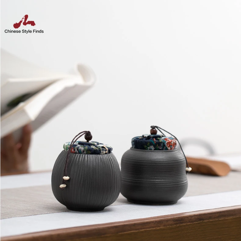 Tea Set Ceramic Caddies Black Vintage Canister Chinese Kungfu Accessories | Дом и сад