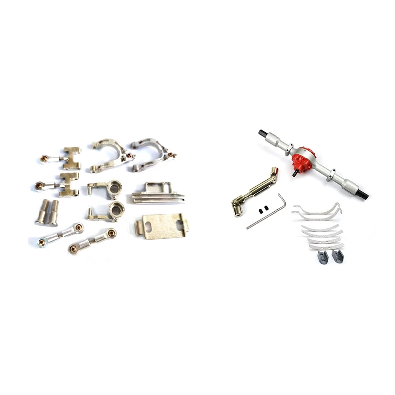 

2 Set RC Car Part: 1 Set Swing Arm Steering Cup Knuckle Hex Adapter Set & 1 Set Rear Bridge Axle With Shock Absorber