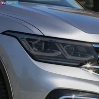 2 pcs car headlight protective film front light transparent smoked black tpu sticker for volkswagen vw tiguan facelift 2020 2021