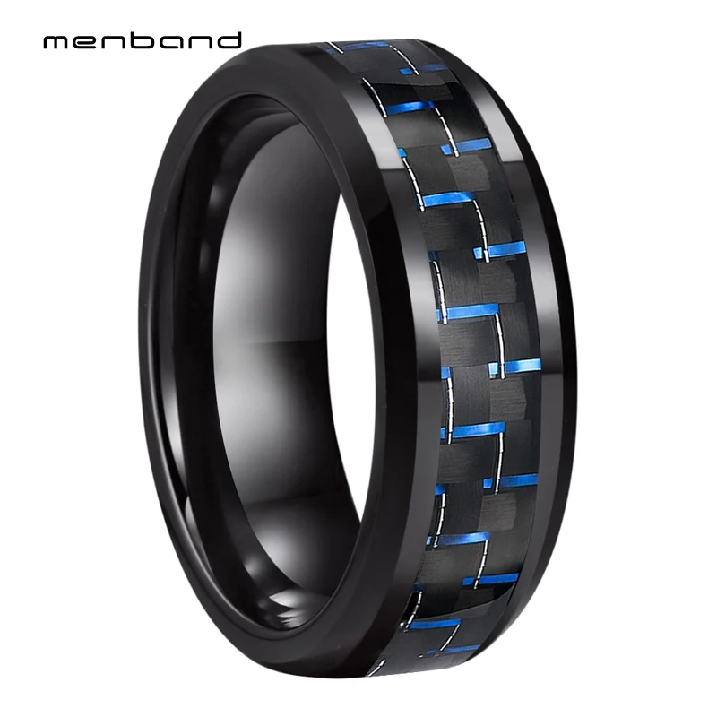 Черный Для мужчин женщин кольцо Вольфрам обручальное с черным + синий