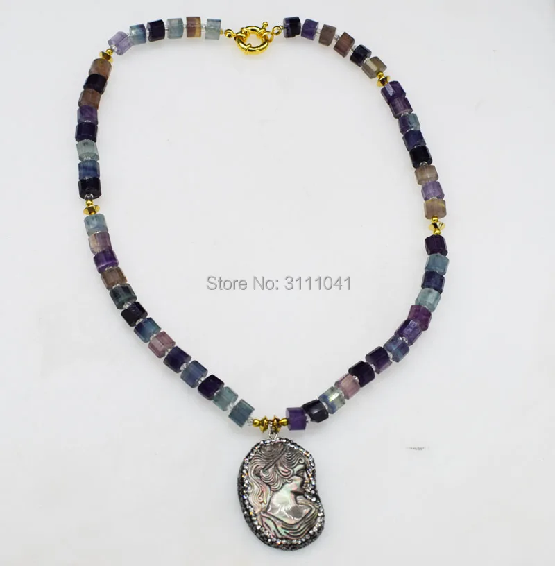 

fluorite purple roundel necklace pendant shell 19inch wholesale nature beads FPPJ gemstone