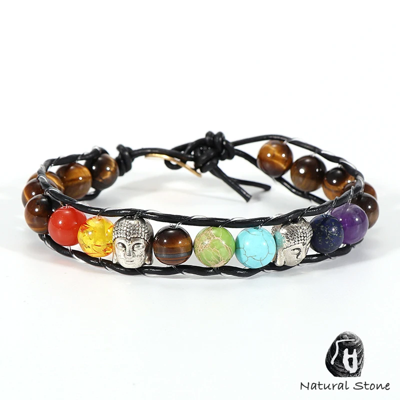 Мужской и женский браслет из натурального камня 7 Чакр тигровый глаз лавовый