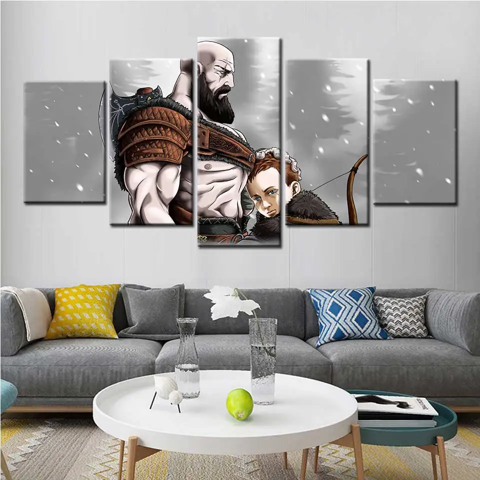 Постер God of War 4 Kratos And Atreus 5 шт. HD холст настенные модульные картины для гостиной