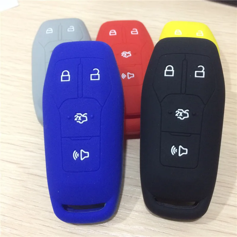 

Silicone Rubber Car Key Case Cover Shell for Ford Mustang2016 MKC MKX MKZ Edge Escape Focus Lincoln 4button Smart Key