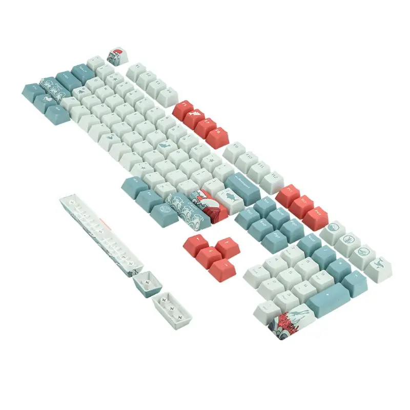 

5 Sides Dye-Sublimation 108 Keys OEM PBT Keycaps Full Set Mechanical Keyboard Keycaps Ukiyo-e Sea Waves Keycaps