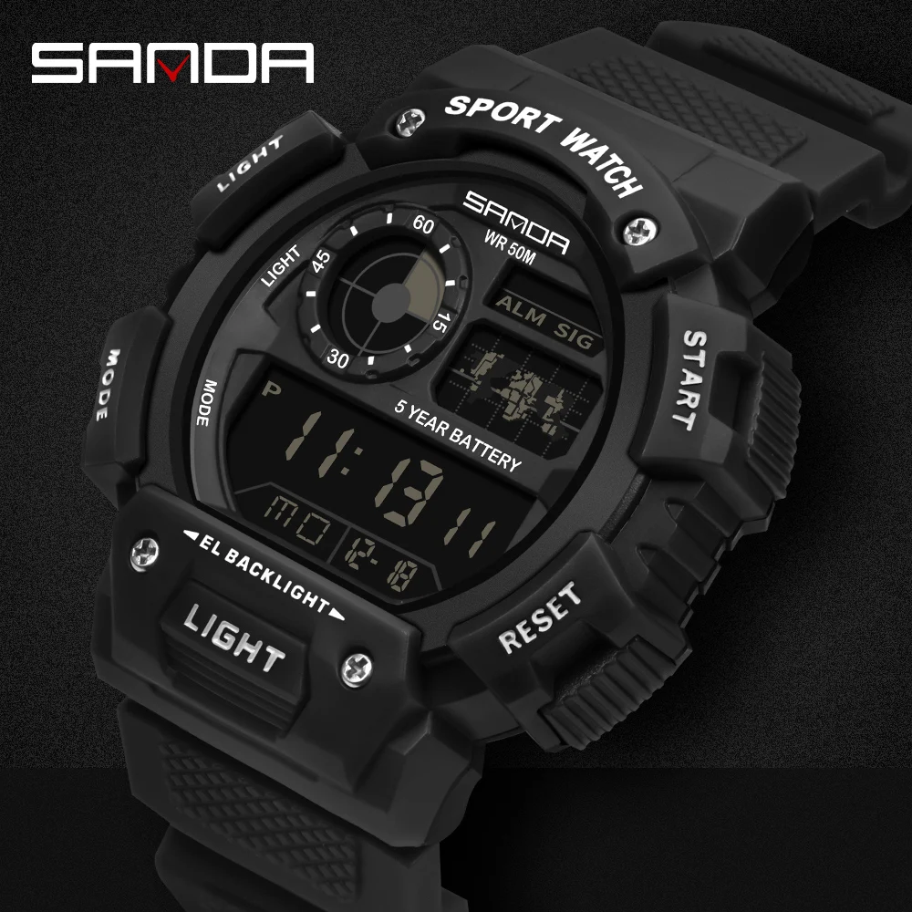Часы наручные SANDA мужские в стиле милитари спортивные многофункциональные