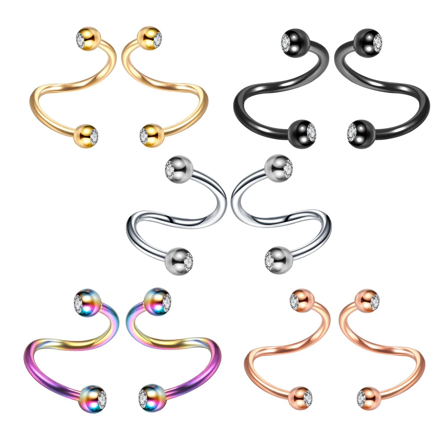 

OIMG Spiral Twisted Barbell Stainless Steel Lobe Cartilage Helix Earrings Piercing Labret Lip Rings Body Jewelry